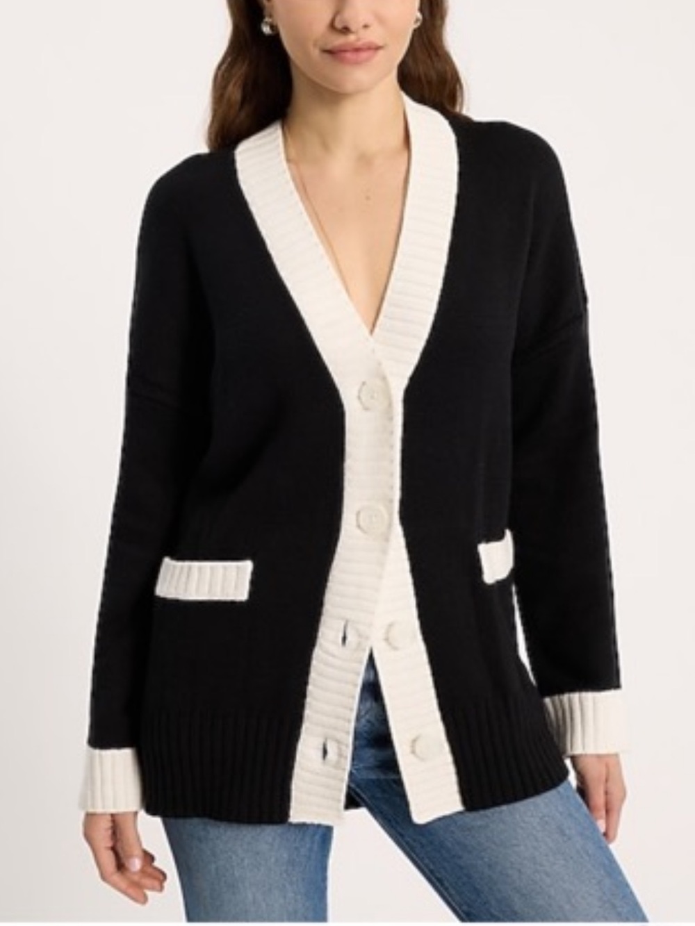 Express Black Cardigan with White Trim